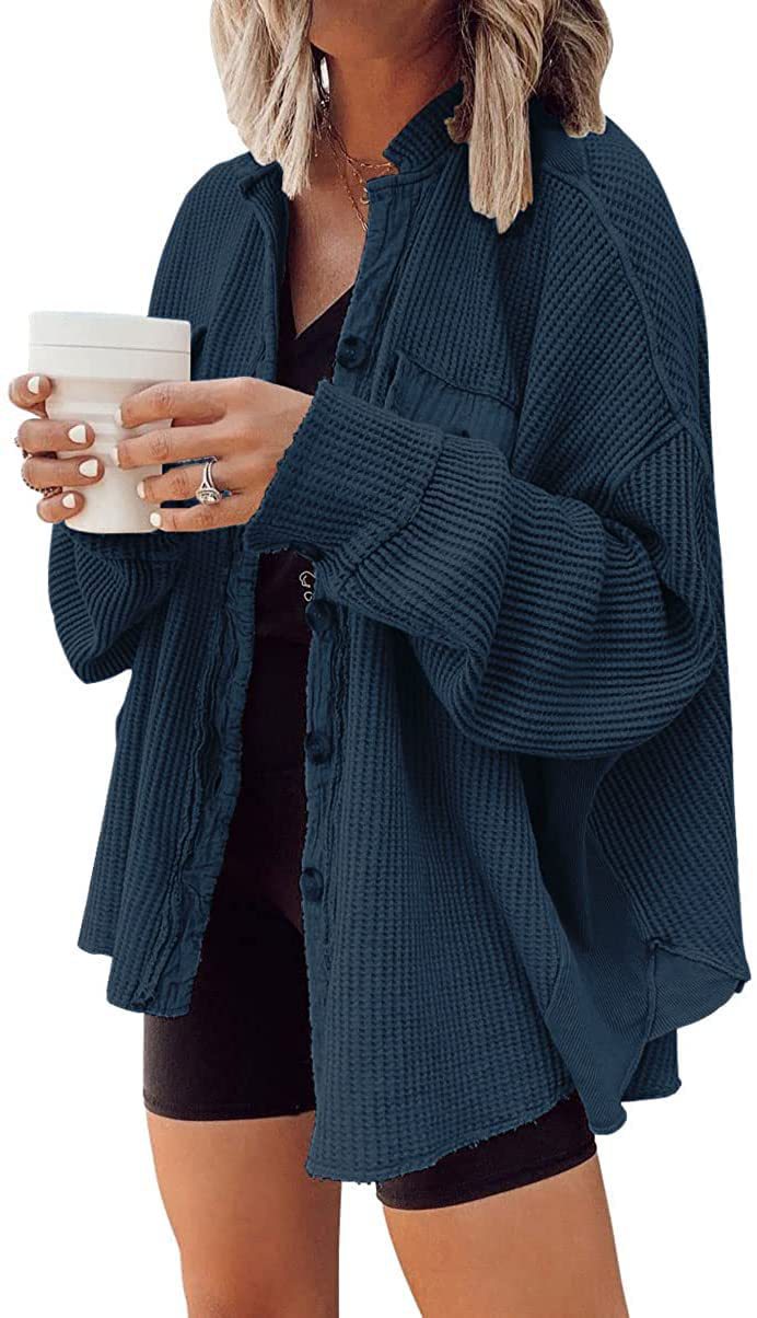 Oversized Waffle-Knit Shirt Jacket