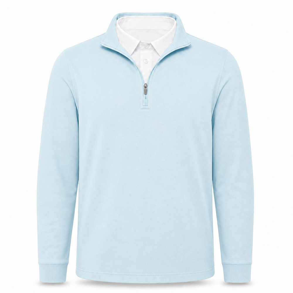 Men's Layered-Look Collar Quarter-Zip Pullover
