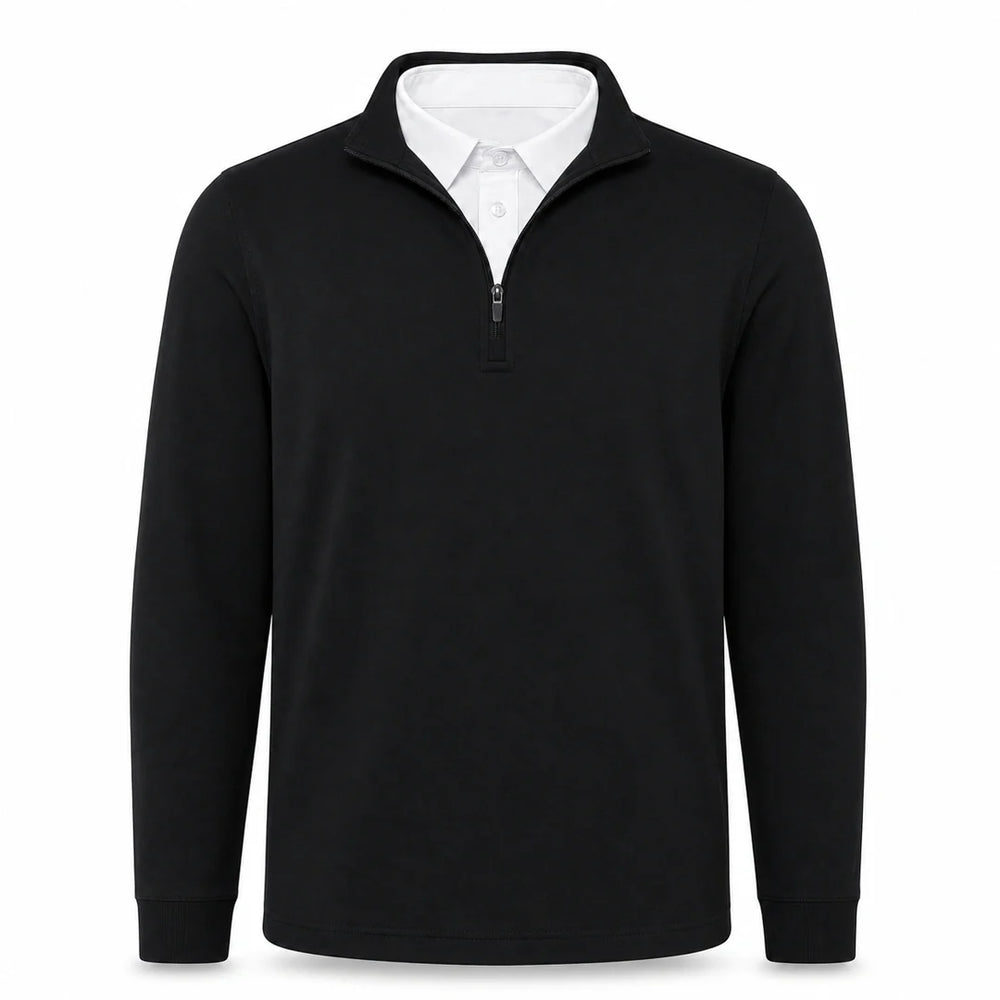 Men's Layered-Look Collar Quarter-Zip Pullover