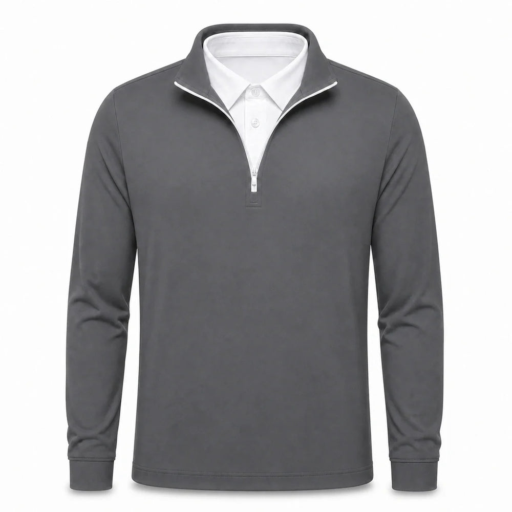 Men's Layered-Look Collar Quarter-Zip Pullover