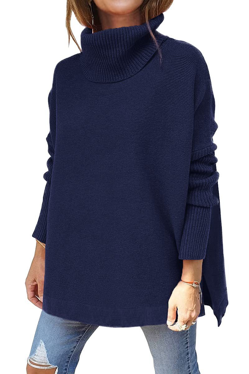 Oversized Turtleneck Split-Hem Tunic Sweater