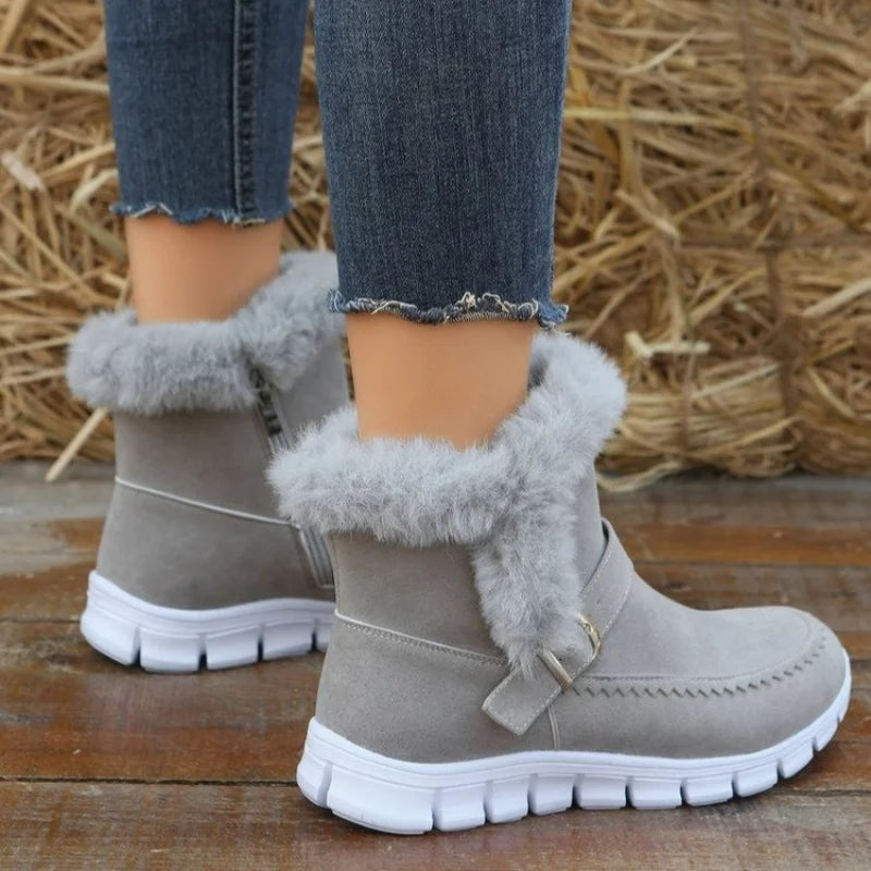 Faux Fur Cuff Buckle Snow Boots