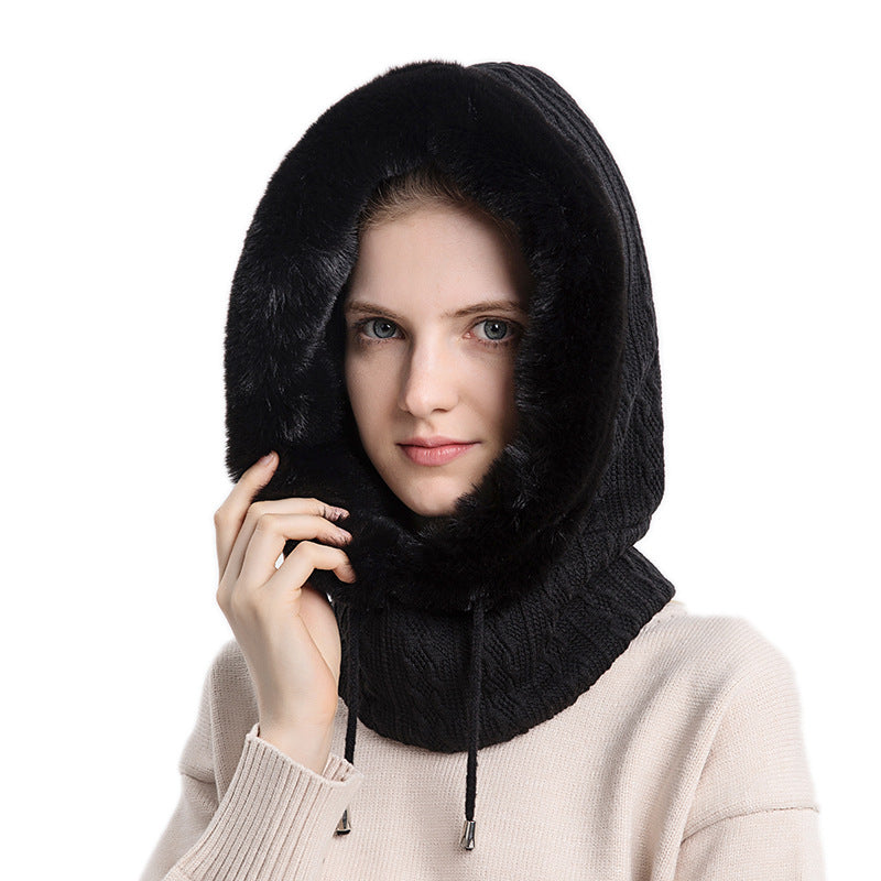 Faux Fur Trim Knit Hood with Neck Warmer