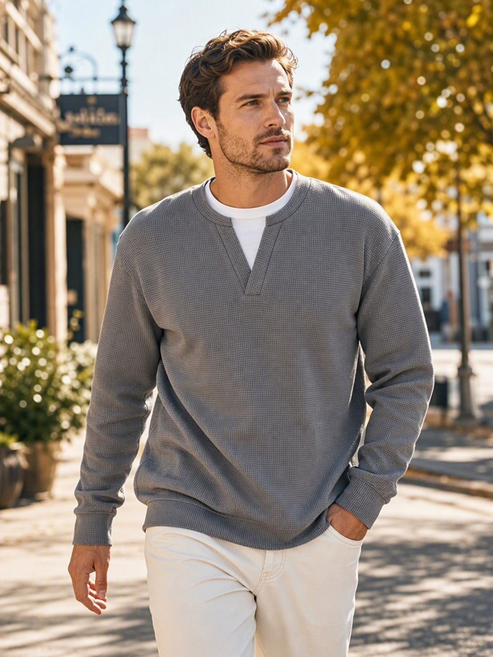 Men's Layered-Look Waffle Knit Long Sleeve