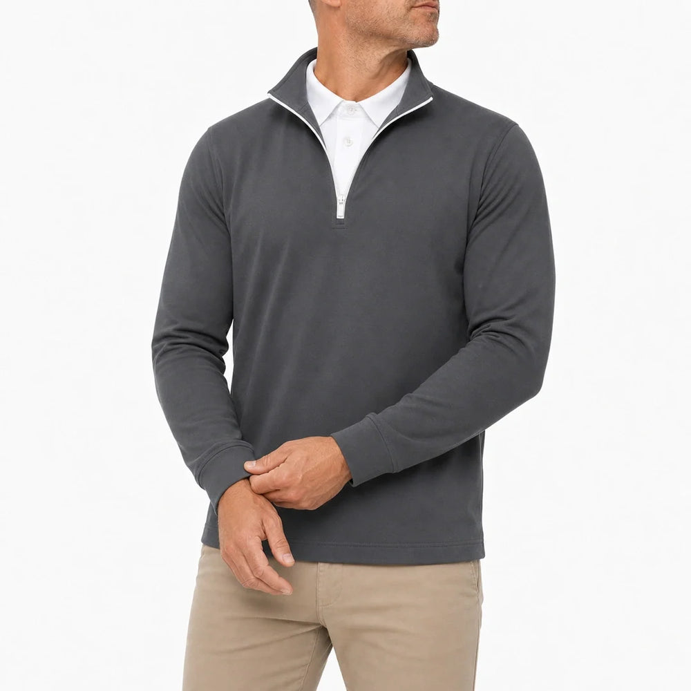 Men's Layered-Look Collar Quarter-Zip Pullover