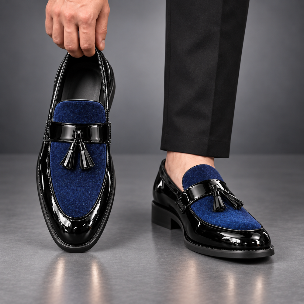Men's Velvet Tassel Patent Loafers