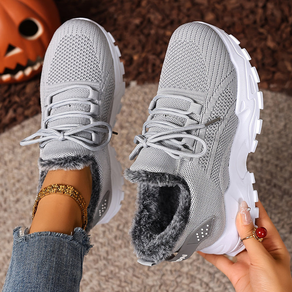 Plush-Lined Knit Sneaker Snow Boots