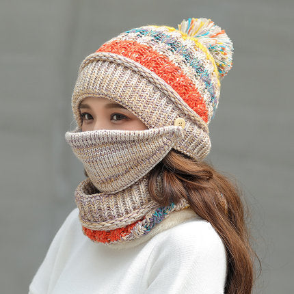 Pom-Pom Knit Beanie, Neck Warmer & Face Cover Set