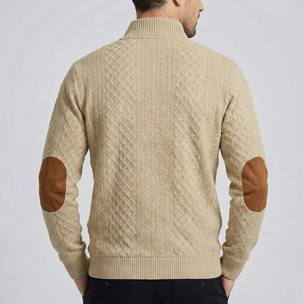 Men's Elbow-Patch Button Mock Neck Sweater
