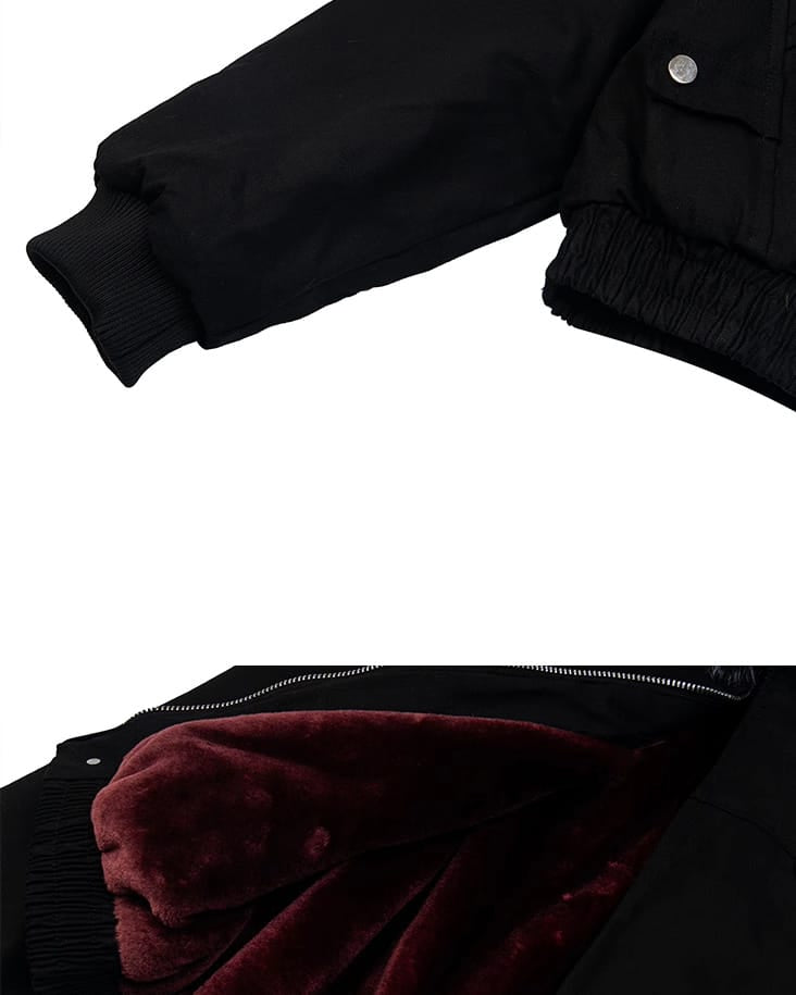 Faux Fur Hood Plush-Lined Cropped Bomber