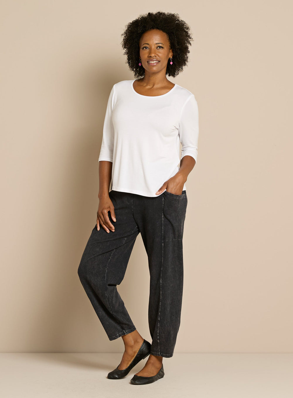 Mineral-Wash Pull-On Barrel Pants with Side Pockets