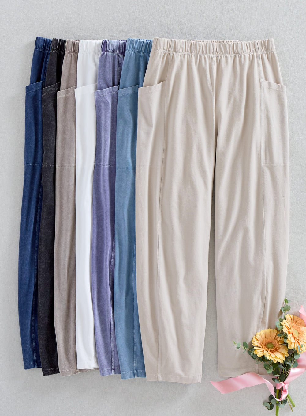 Mineral-Wash Pull-On Barrel Pants with Side Pockets