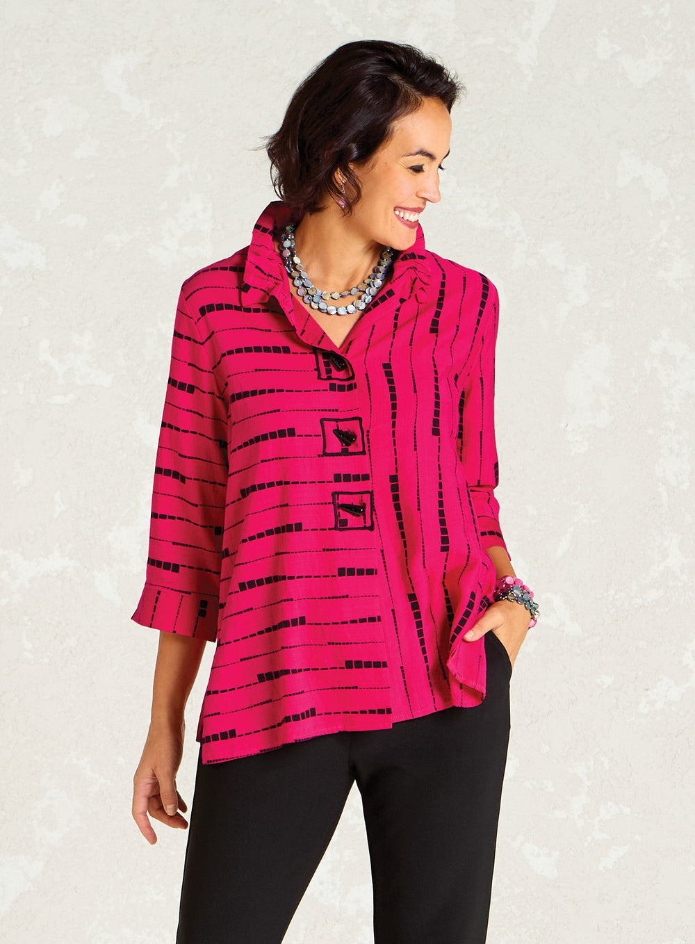Brushstroke Stripe Wire-Collar Shirt Jacket