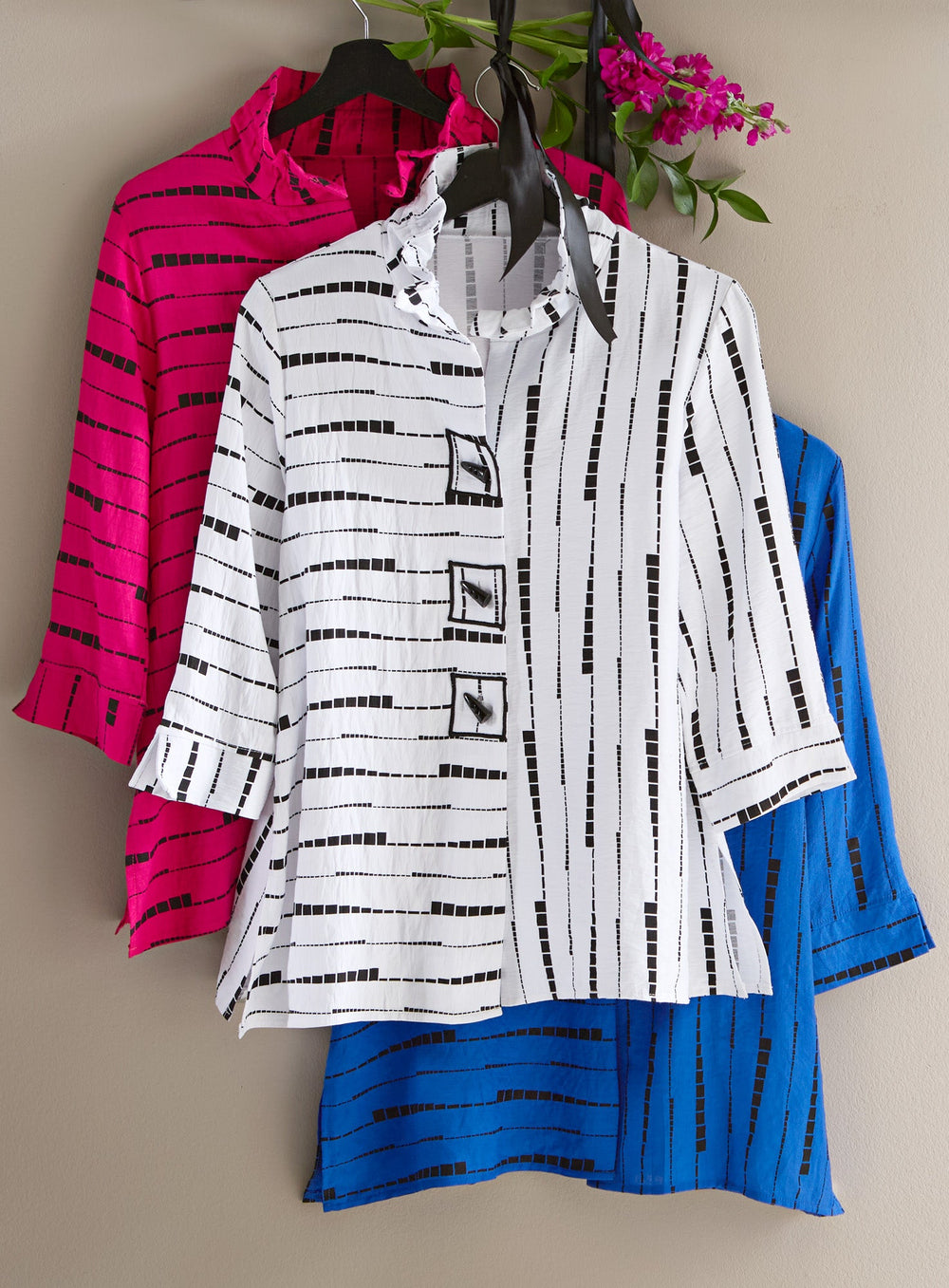 Brushstroke Stripe Wire-Collar Shirt Jacket
