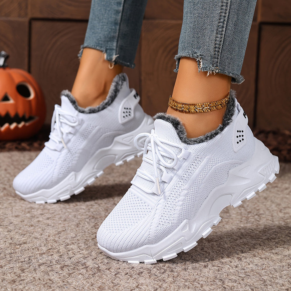Plush-Lined Knit Sneaker Snow Boots