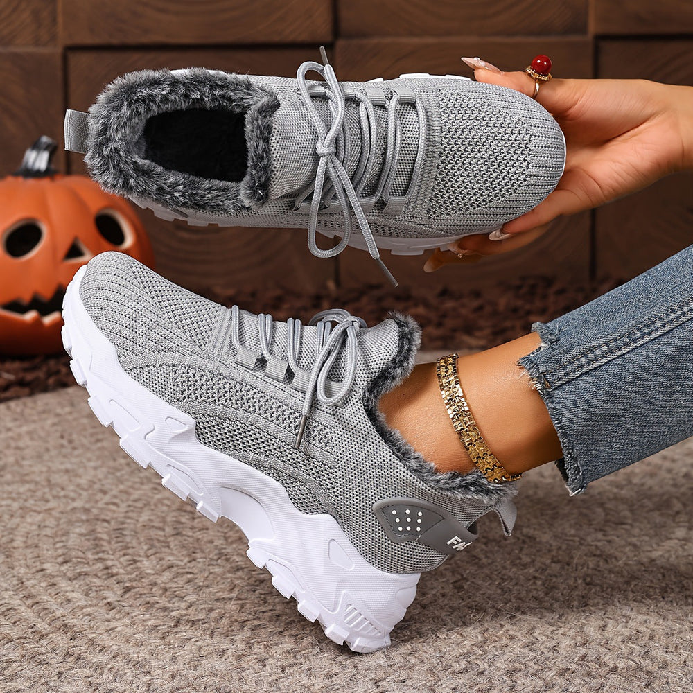 Plush-Lined Knit Sneaker Snow Boots