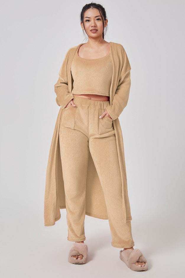 Fuzzy Knit 3-Piece Long Cardigan Lounge Set