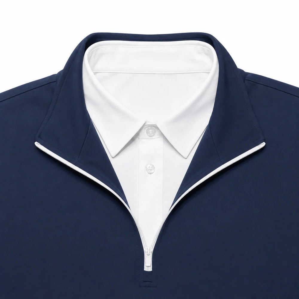 Men's Layered-Look Collar Quarter-Zip Pullover