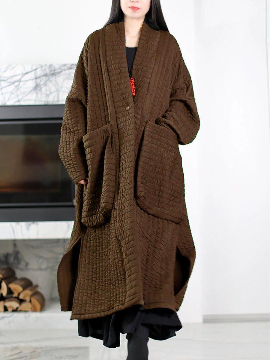 Quilted Shawl-Collar Oversized Long Coat