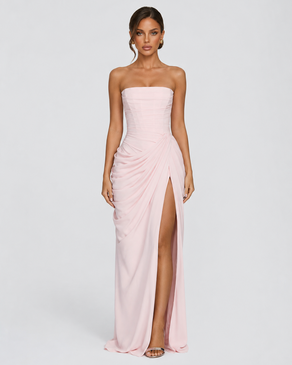 Strapless Draped Maxi Gown