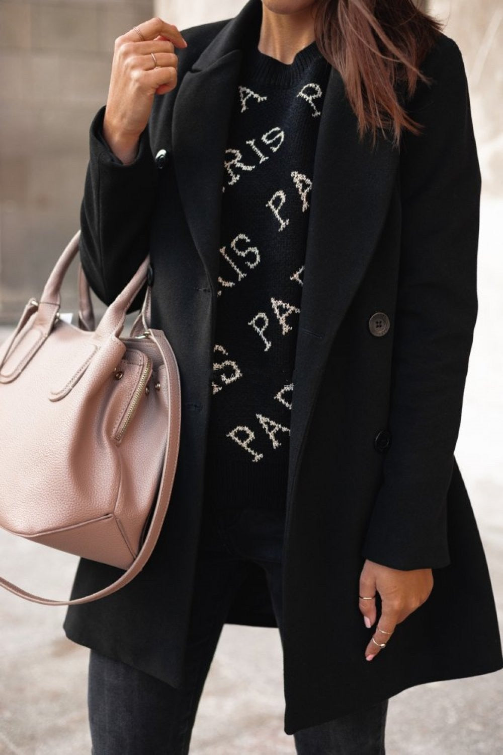 Double-Breasted Tailored Wool-Look Coat