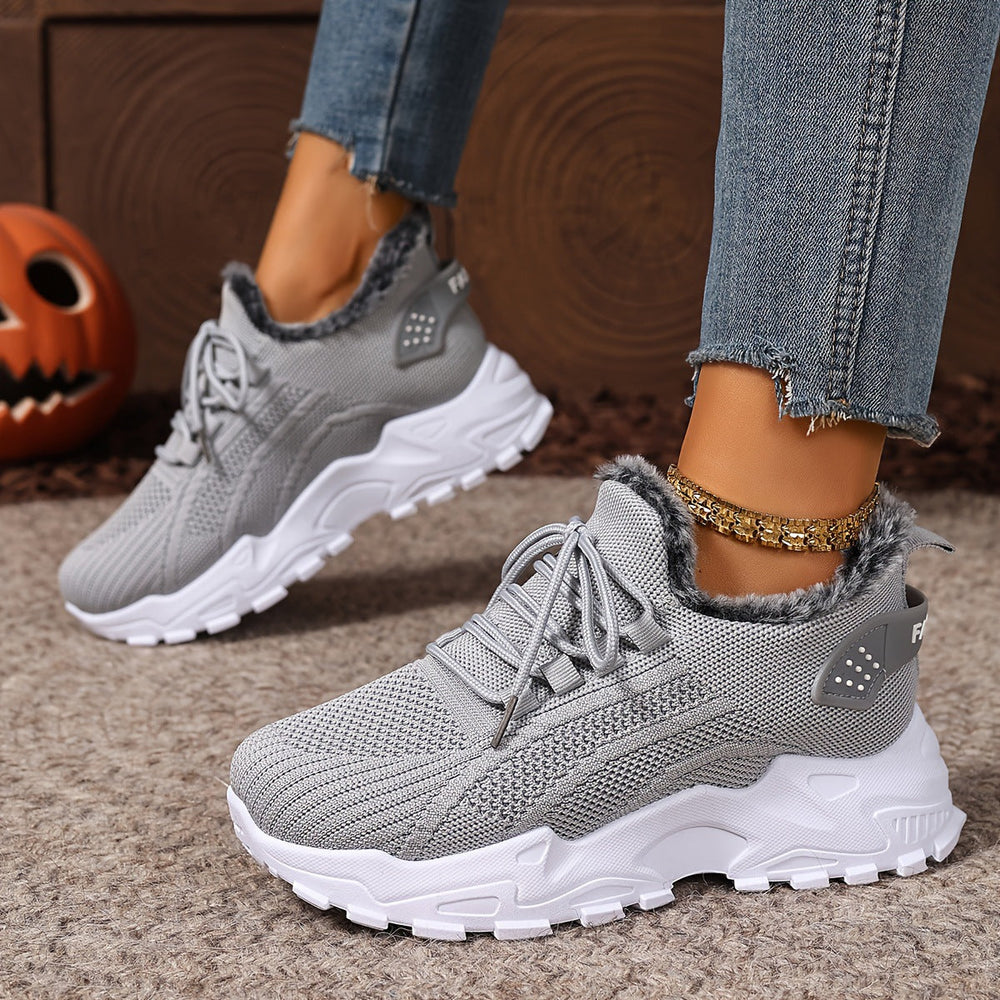 Plush-Lined Knit Sneaker Snow Boots