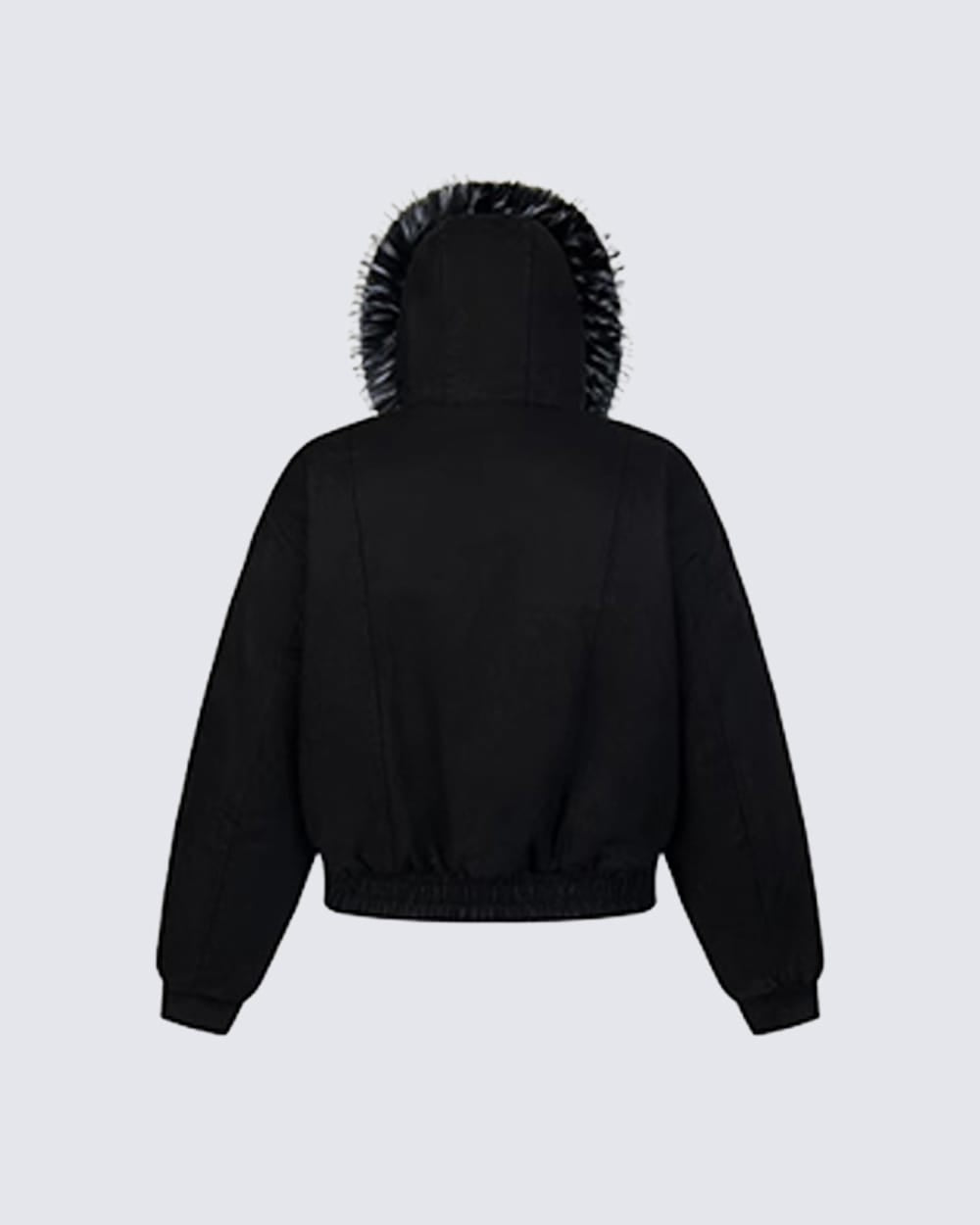 Faux Fur Hood Plush-Lined Cropped Bomber