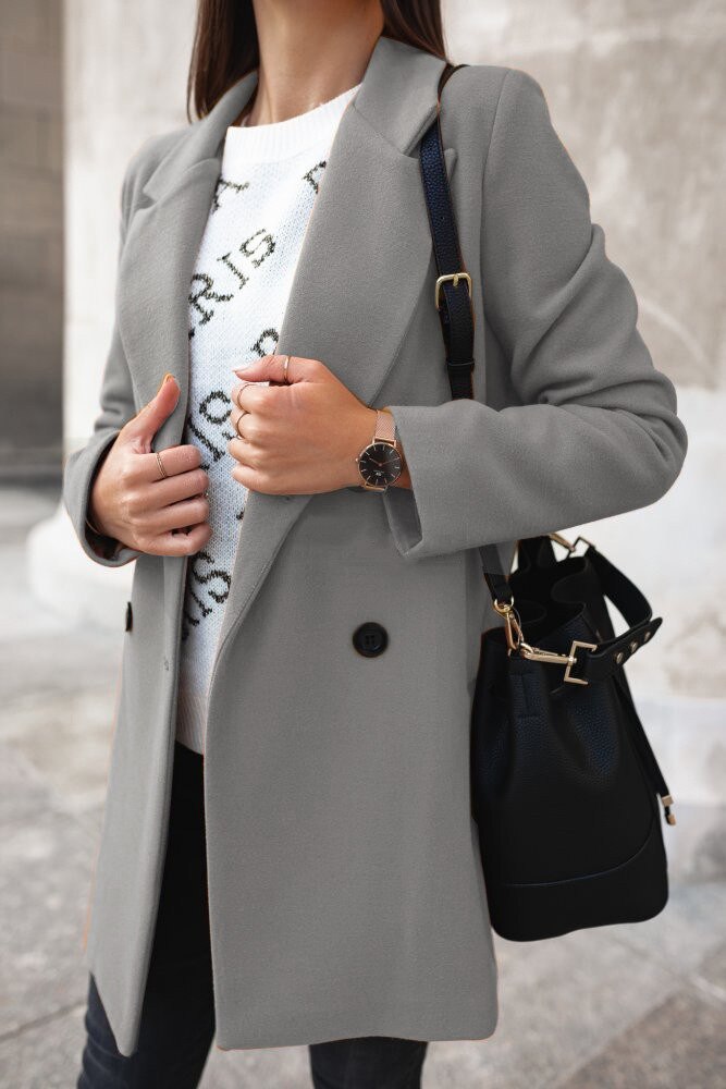 Double-Breasted Tailored Wool-Look Coat
