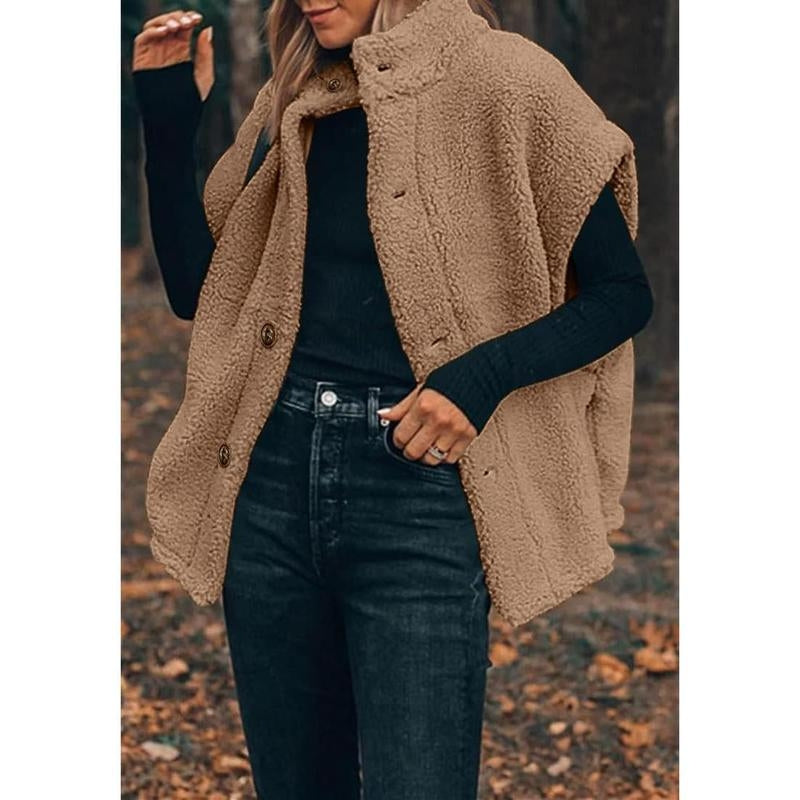 Oversized Button-Front Sherpa Vest