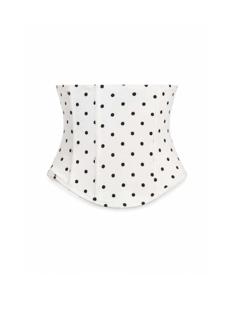 Polka Dot Halter Capri Jumpsuit with Corset Belt