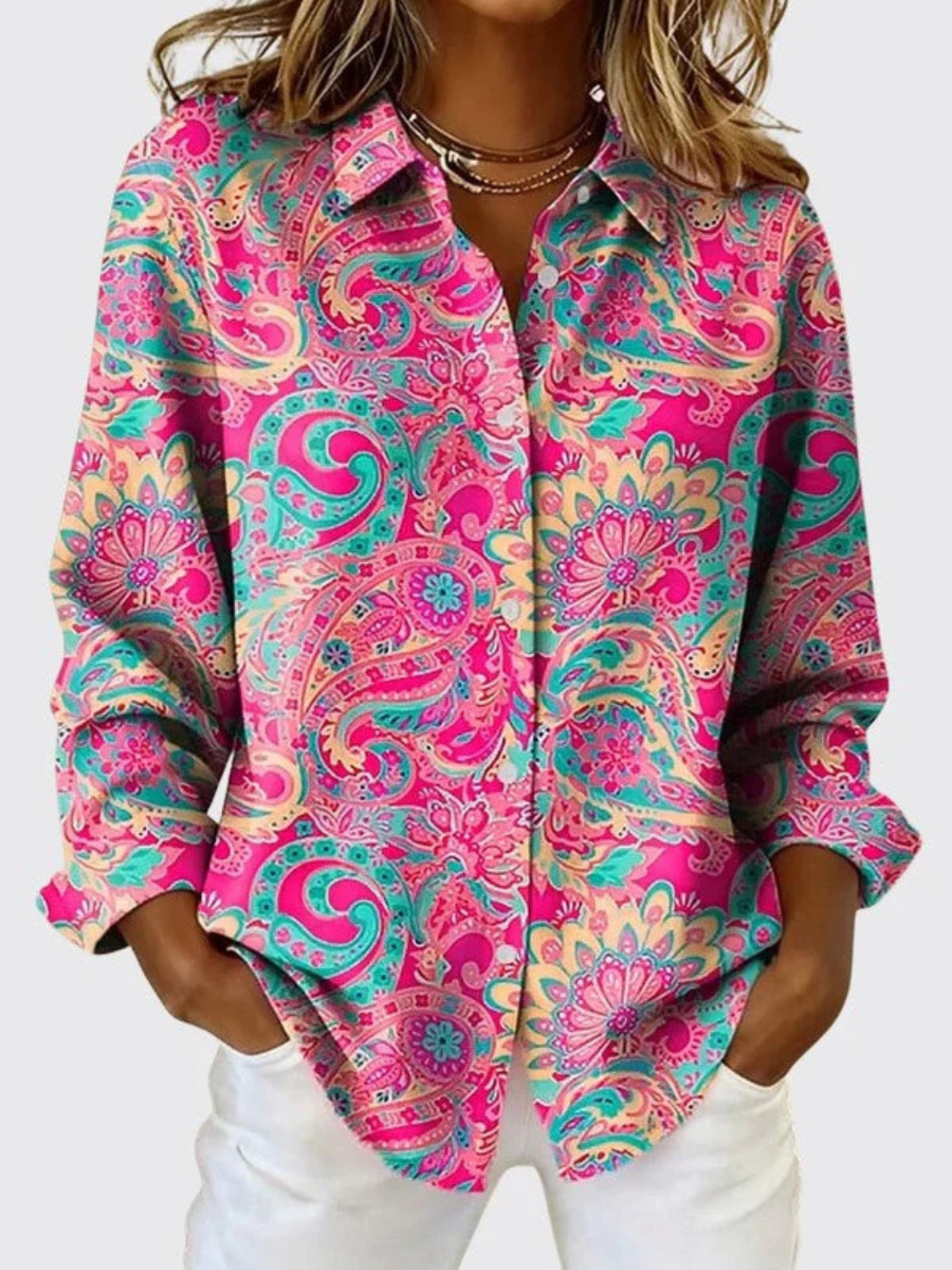 Paisley Print Relaxed Button-Up Blouse
