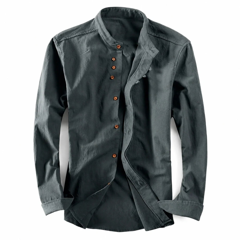 Men's Band Collar Long Sleeve Shirt