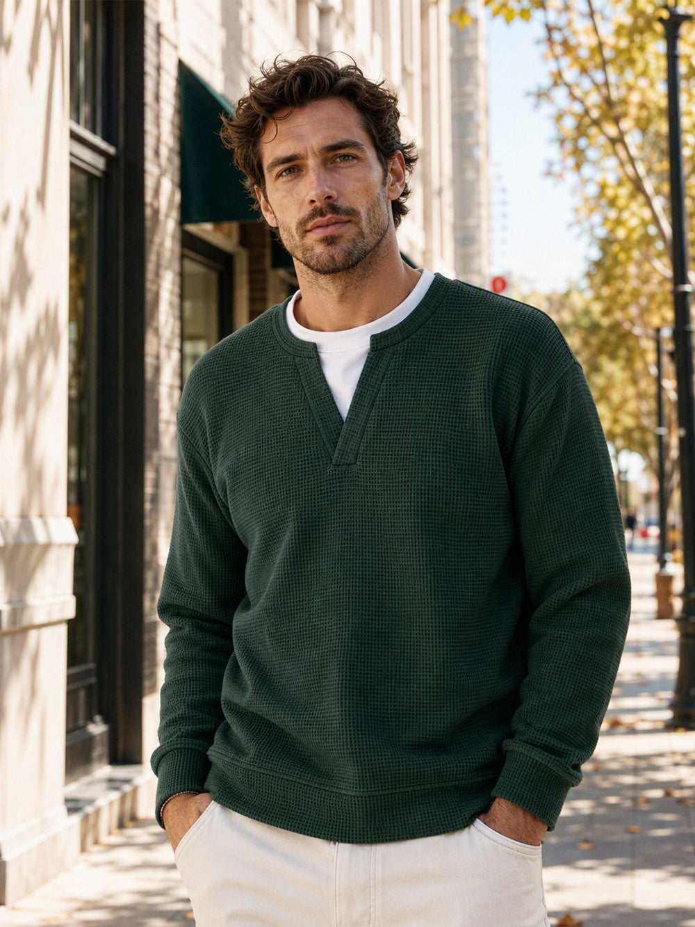 Men's Layered-Look Waffle Knit Long Sleeve
