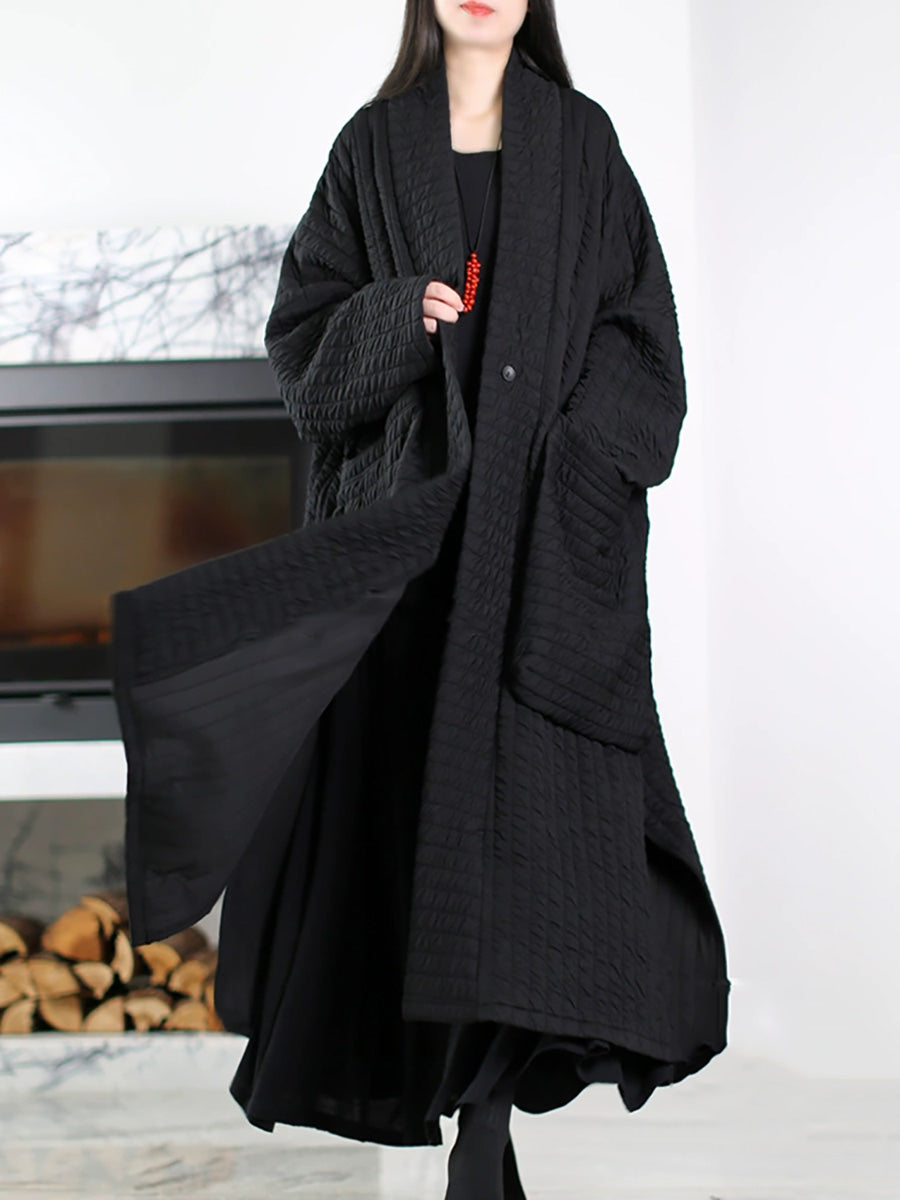 Quilted Shawl-Collar Oversized Long Coat
