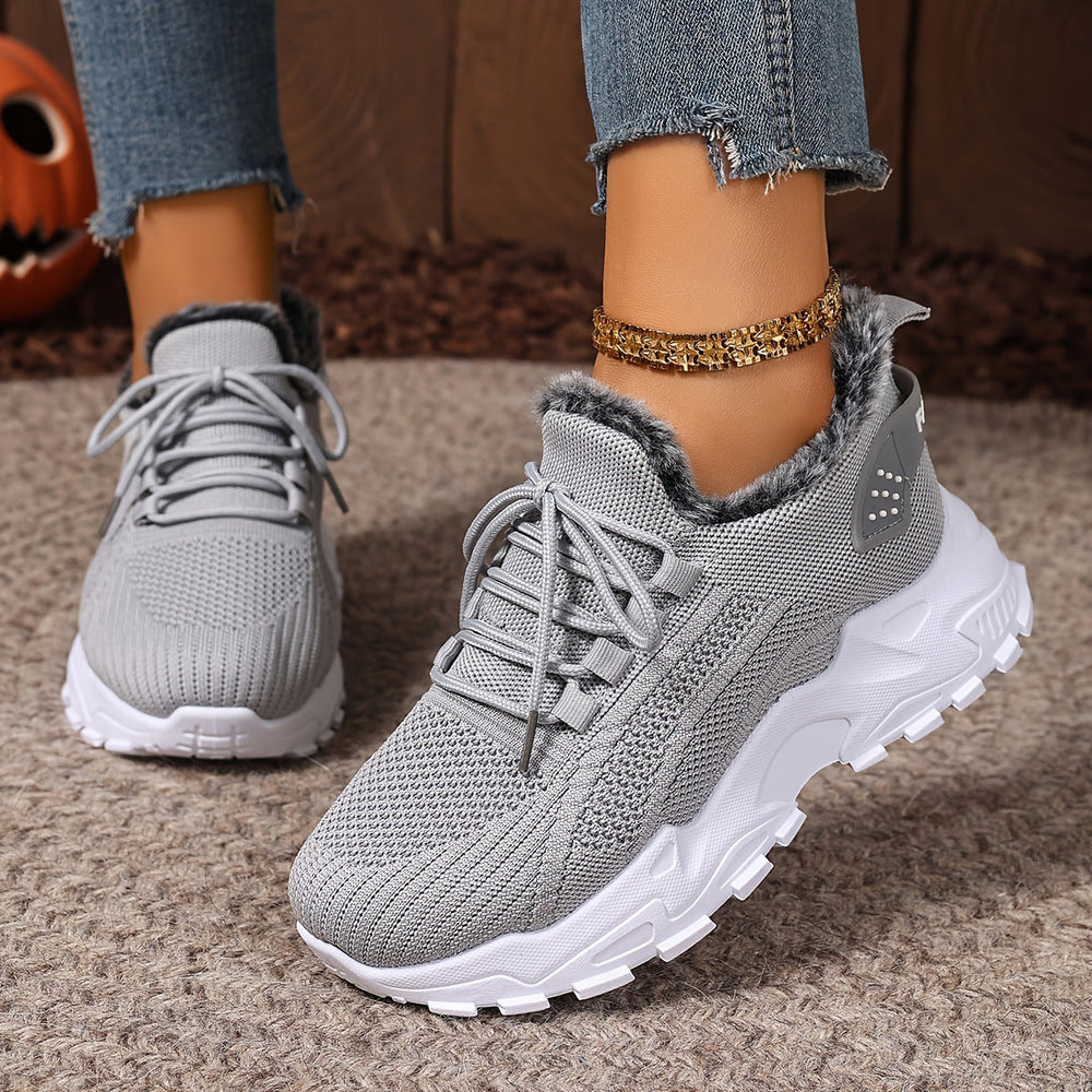 Plush-Lined Knit Sneaker Snow Boots