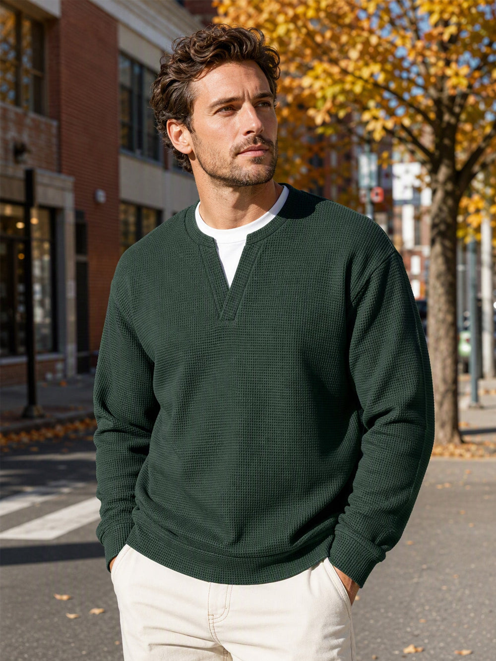 Men's Layered-Look Waffle Knit Long Sleeve