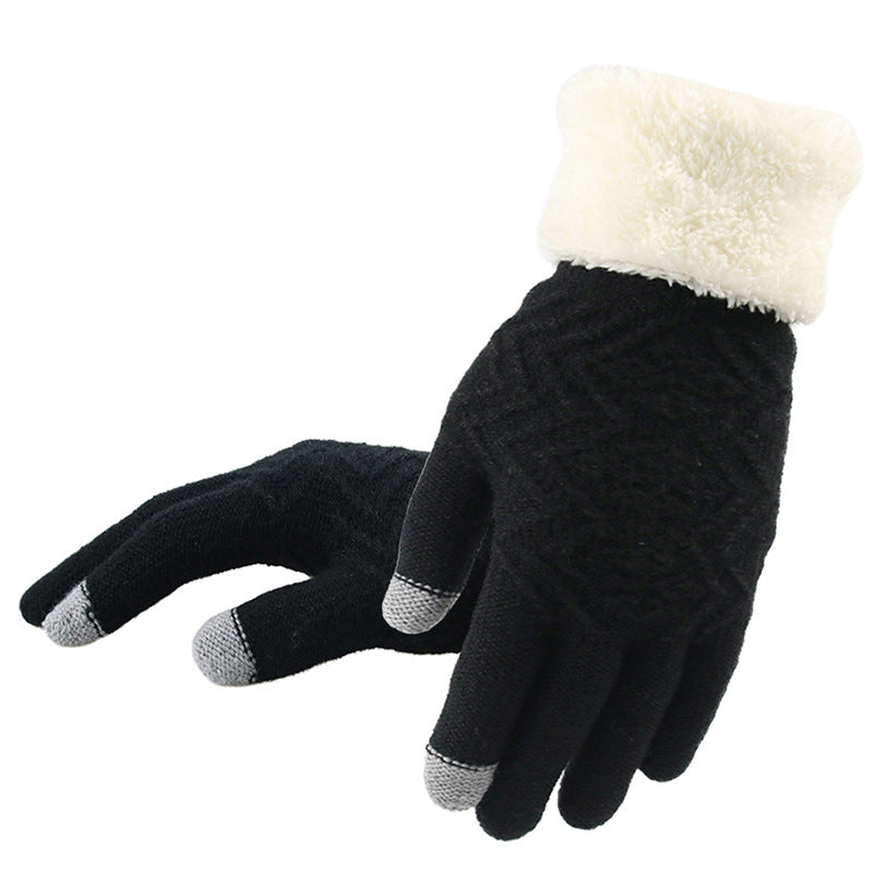 Plush-Cuff Lined Touchscreen Knit Gloves