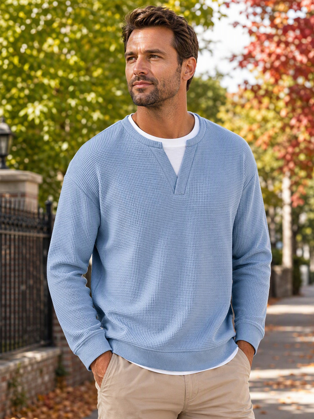 Men's Layered-Look Waffle Knit Long Sleeve