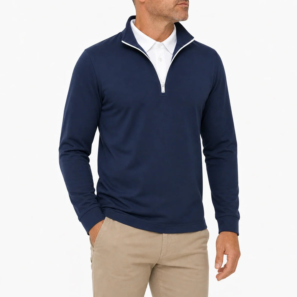 Men's Layered-Look Collar Quarter-Zip Pullover