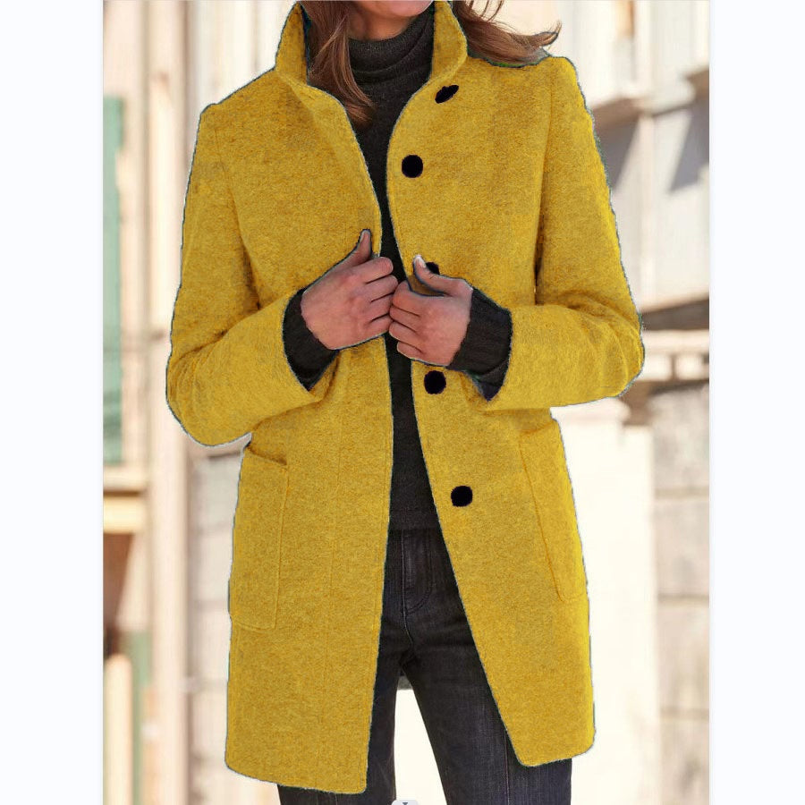 Stand-Collar Wool-Look Button Coat