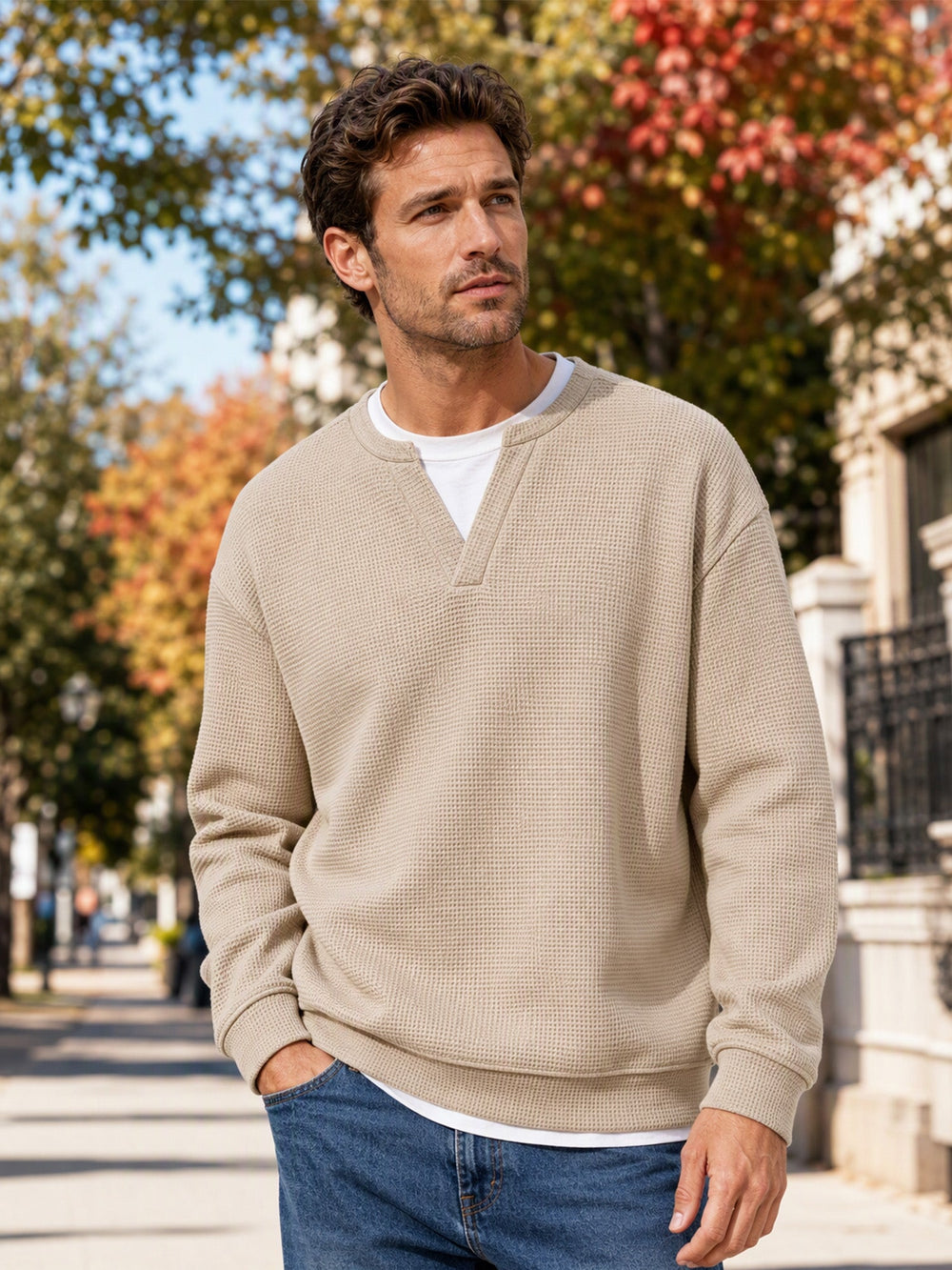 Men's Layered-Look Waffle Knit Long Sleeve