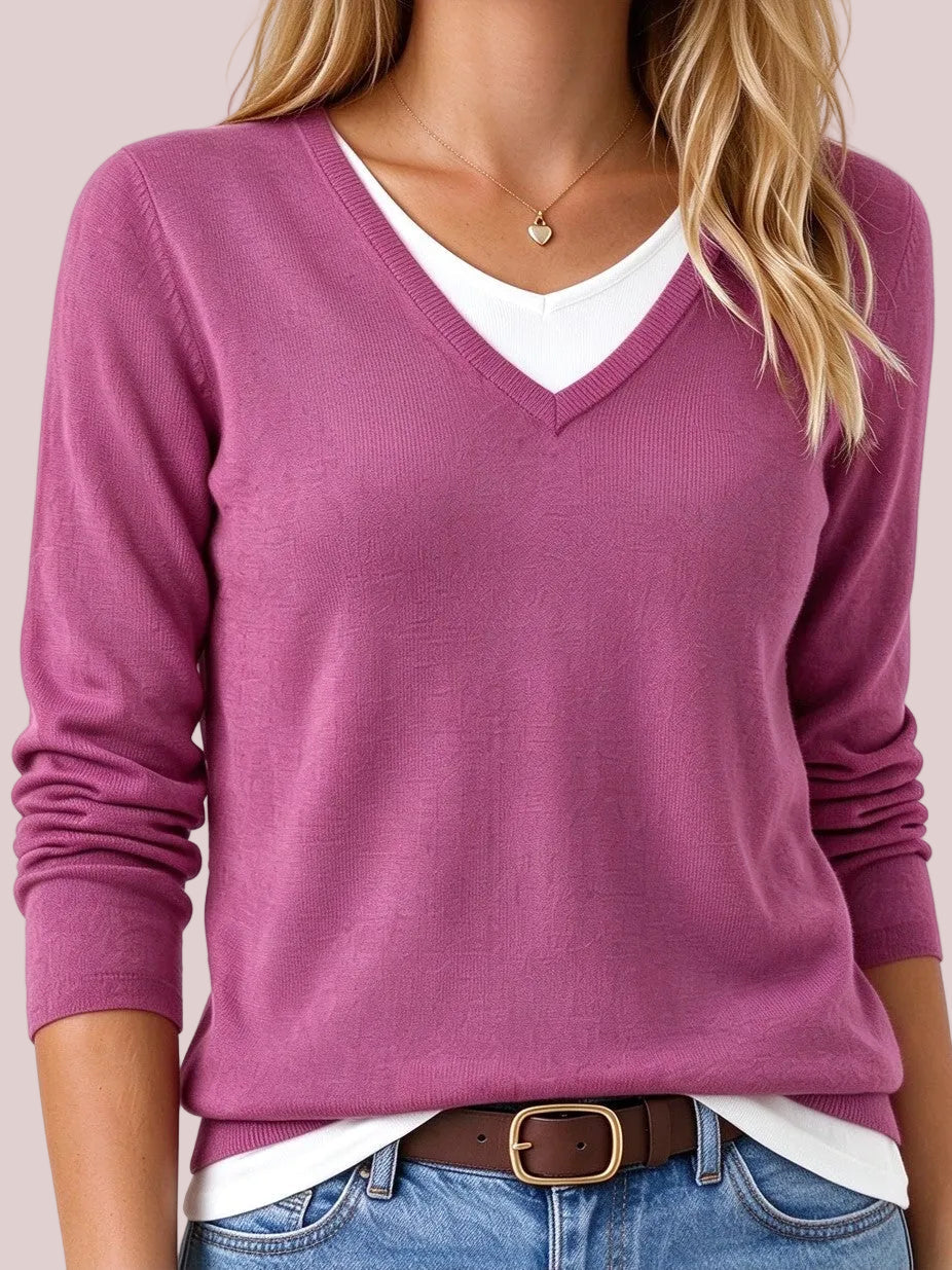 V-Neck Layered-Look Knit Sweater