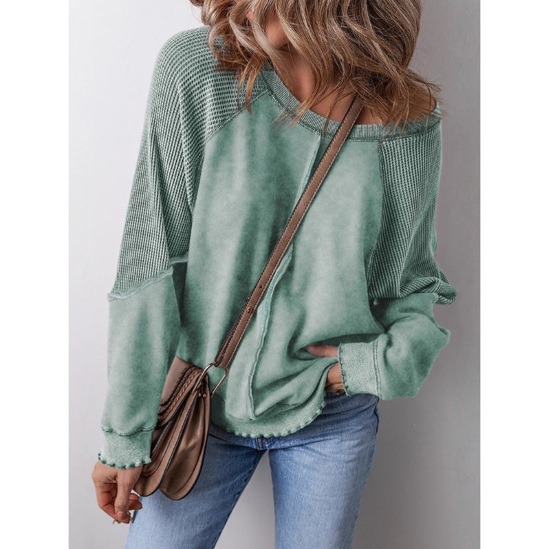 Slouchy Waffle-Knit Raglan Pullover