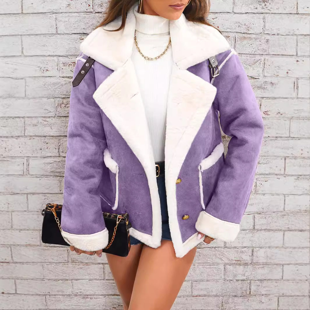 Sherpa-Collar Faux Suede Aviator Jacket