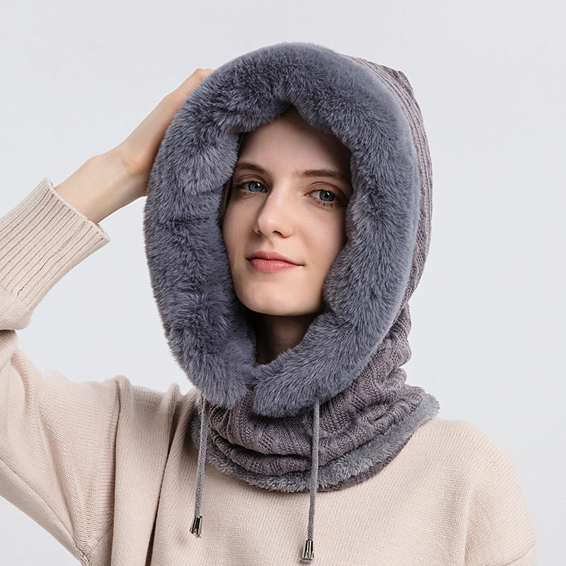 Faux Fur Trim Knit Hood with Neck Warmer