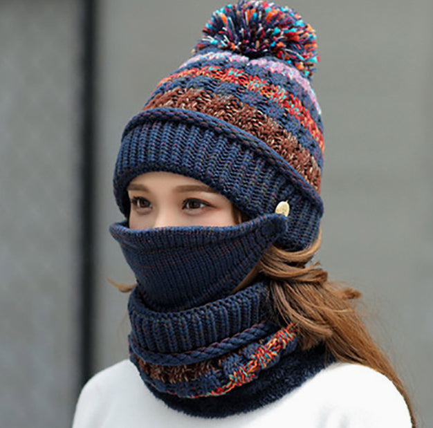 Pom-Pom Knit Beanie, Neck Warmer & Face Cover Set