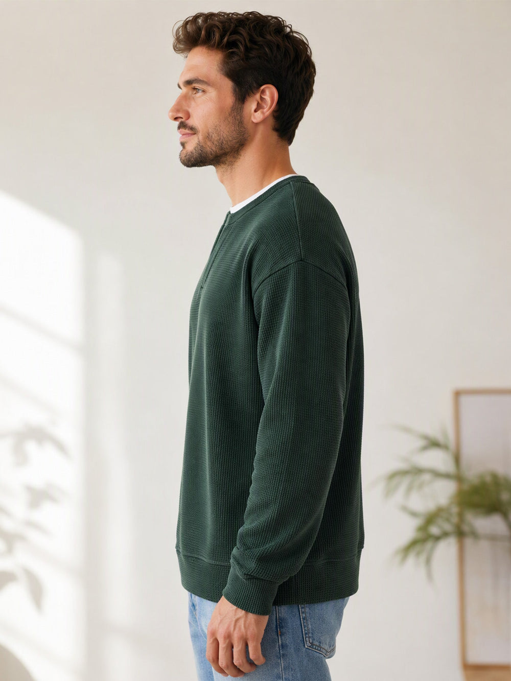 Men's Layered-Look Waffle Knit Long Sleeve