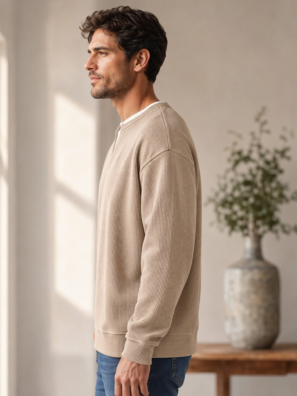 Men's Layered-Look Waffle Knit Long Sleeve