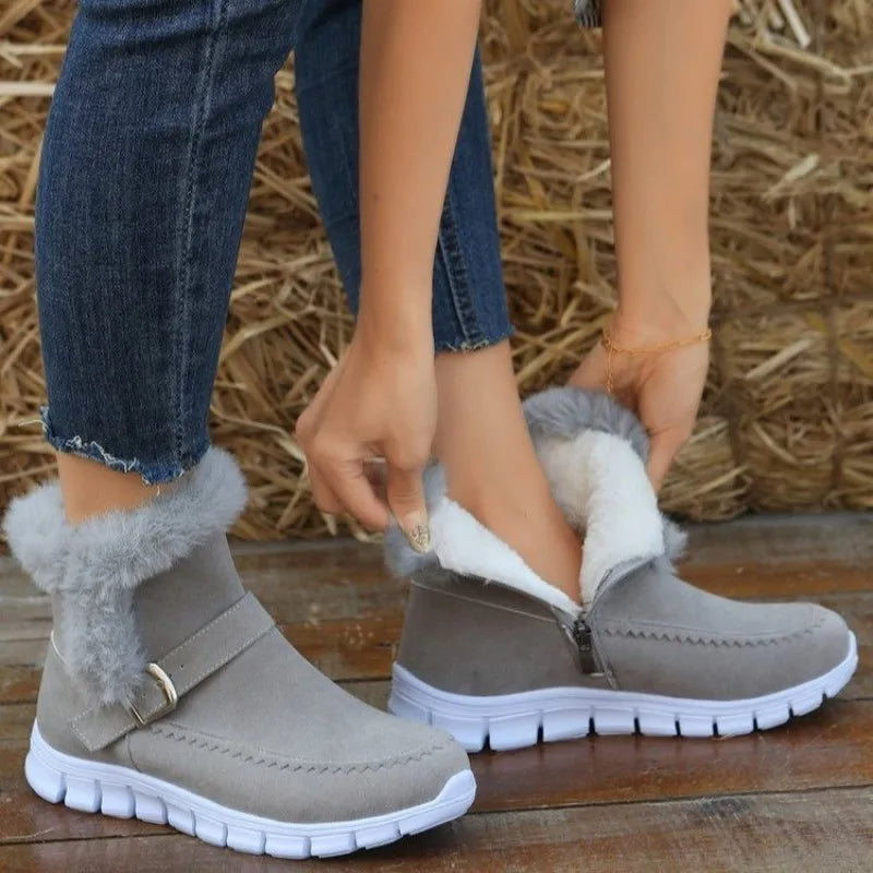 Faux Fur Cuff Buckle Snow Boots