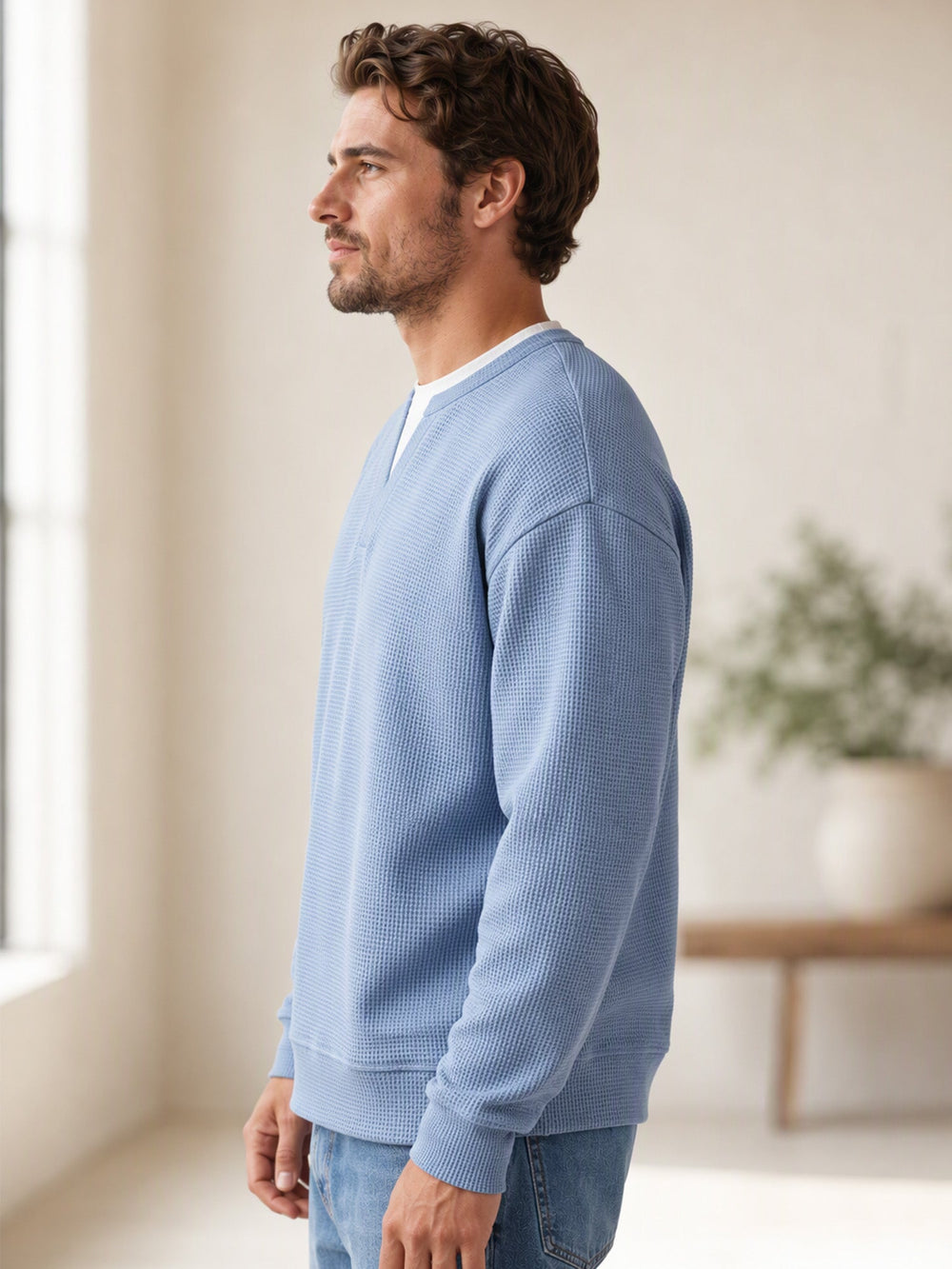 Men's Layered-Look Waffle Knit Long Sleeve